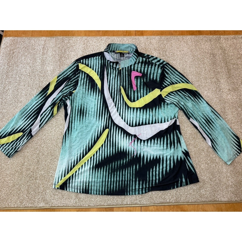 Jamie Sadock Sunsense Long Sleeve Solar Polo Maze XXL Abstract 1/4 Zip SPF Top